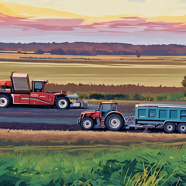 Tractor & Potato Digger Norfolk Field A5 Greeting Card 