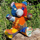 Handmade patchwork artist bear using vintage fabrics
