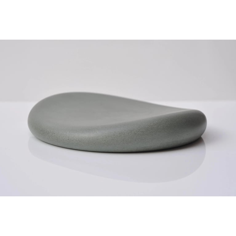Concrete Pebble Tray: Handmade Organic Shape Grey Green Ornament