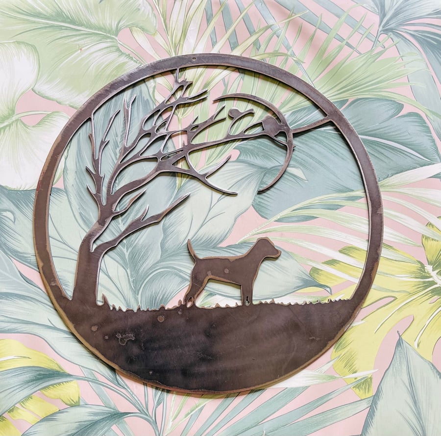 Patterdale Terrier dog Metal Garden Patio and Home Decor. 