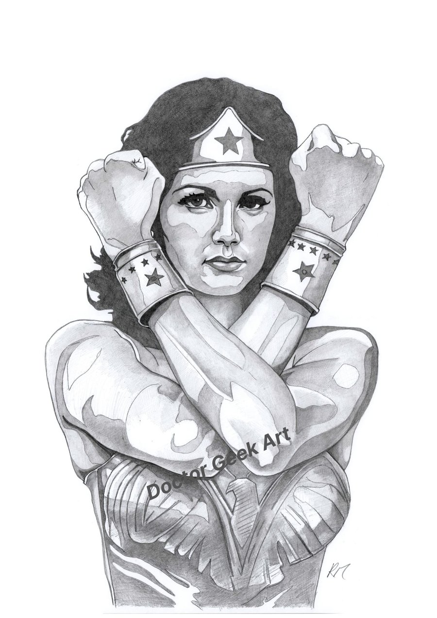 Wonder woman retro drawing