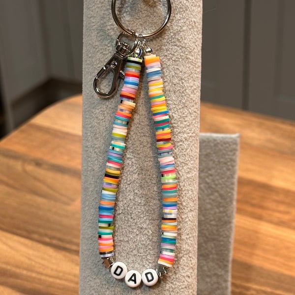 Unique Handmade keychain with heishi beads - dad multi