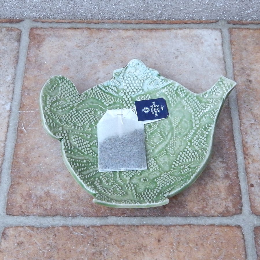 Tea bag tidy dish handmade in lace textured sto... Folksy