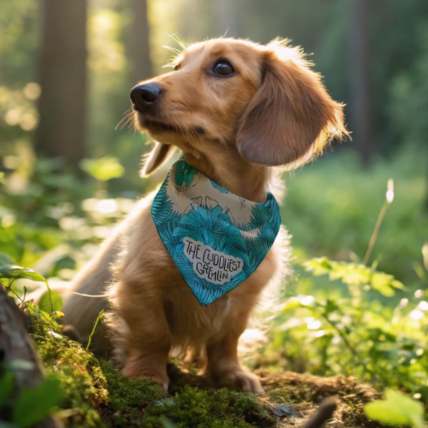 Teal Foliage Pet Bandana, Quirky and Funny Quotes, Botanical Dog Cat Scarf