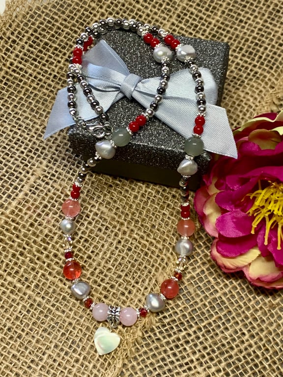 Gemstone, Pearl and Crystal Necklace