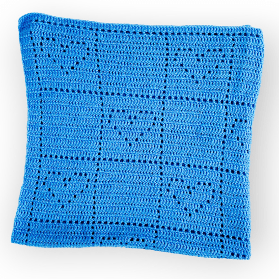 Handmade Ocean Blue Crochet Baby Cot Blanket 100% Acrylic, Fillet Square Pattern