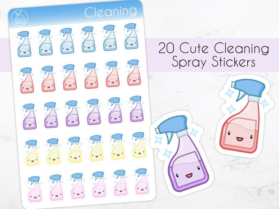 Cute Cleaning Spray Bottle Stickers for Planners and Journals