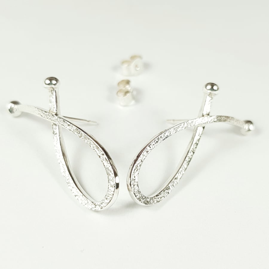 Statement Silver Earrings, Large Sterling Silver Loop Studs