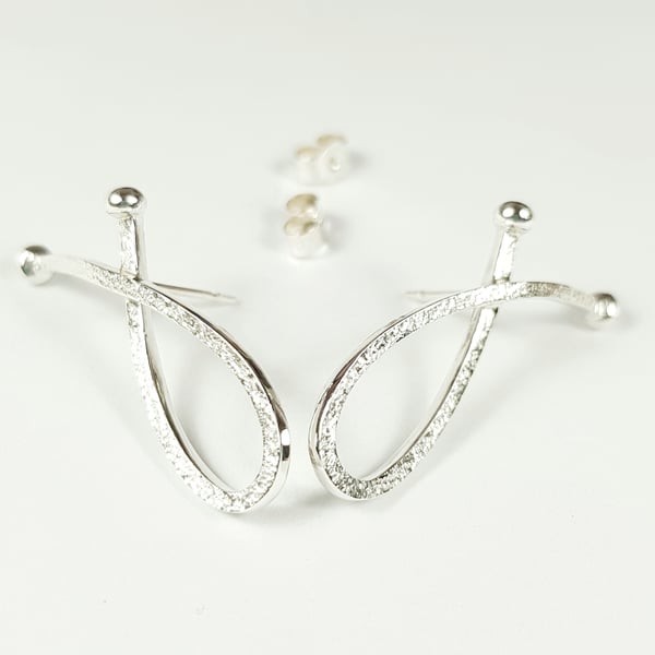 Statement Silver Earrings, Large Sterling Silver Loop Studs