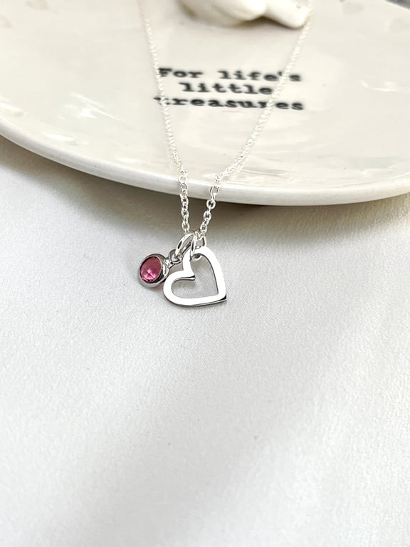 Silver Necklace Heart & Birthstone Personalised Birthday Christmas Gift