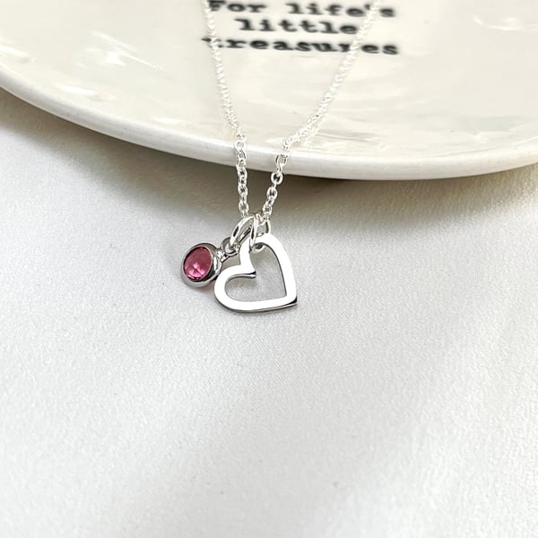 Silver Necklace Heart & Birthstone Personalised Birthday Christmas Gift