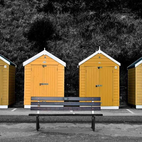 Bournemouth Beach Huts Dorset England UK 18"X12" Print