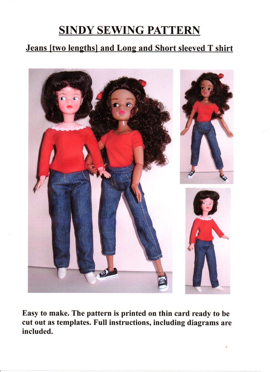 Sindy Sewing Pattern for Jeans and T shirts in Two lengths