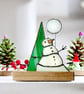 Stained Glass Diorama Snowman, Tree and Full Moon.  Ornament Suncatcher - Image 1
