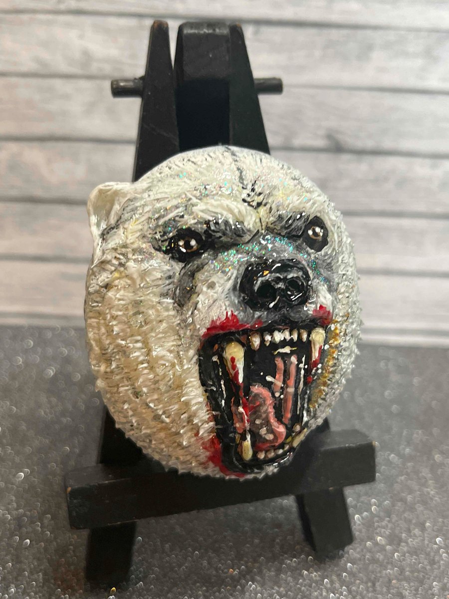 Hand painted and part sculpted Polar Bear stone 