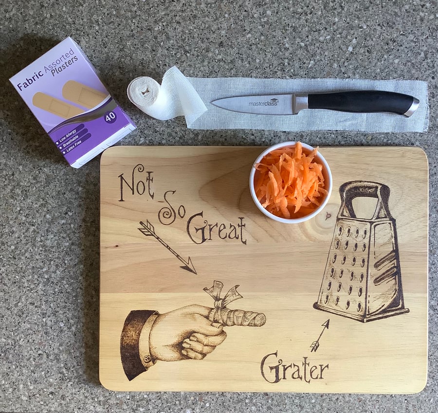 Instructional chopping boards for clumsy people - Grater