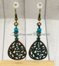 Handmade Turquoise Bead Filigree Earrings - Boho Teardrop Earrings - Vintage
