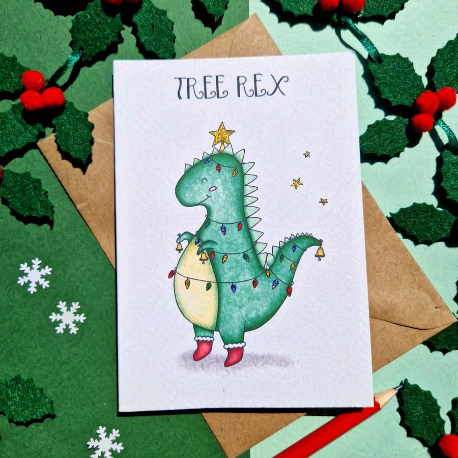 Funny Christmas Dinosaur Card, Tree Rex! Christmas Pun Card, Christmas Tree Card