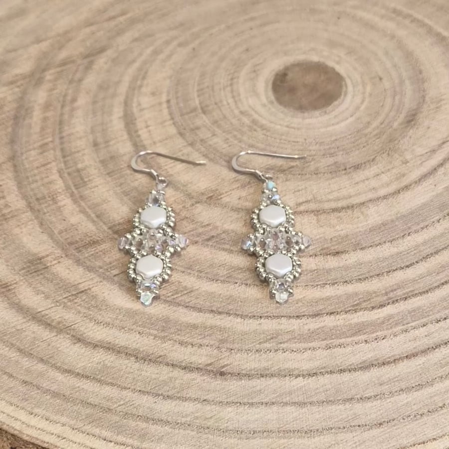 Sterling silver crystal beaded earrings, wedding jewellery (EAR-0007)