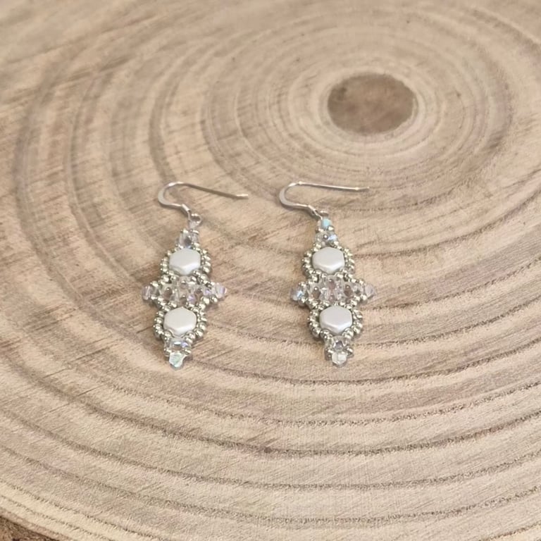 Sterling silver crystal beaded earrings, wedding jewellery (EAR-0007)