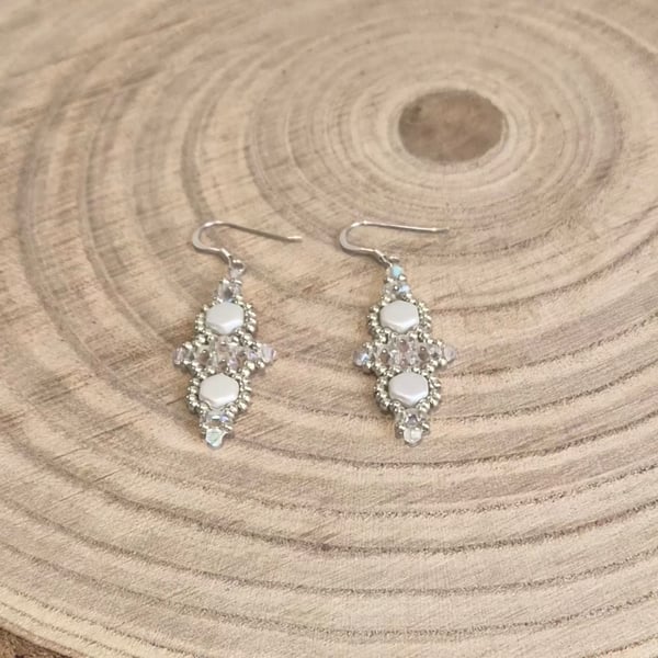 Sterling silver crystal beaded earrings, wedding jewellery (EAR-0007)