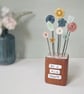 Clay Flower and Button Garden in a Wood Block 'Be a Wild Flower'