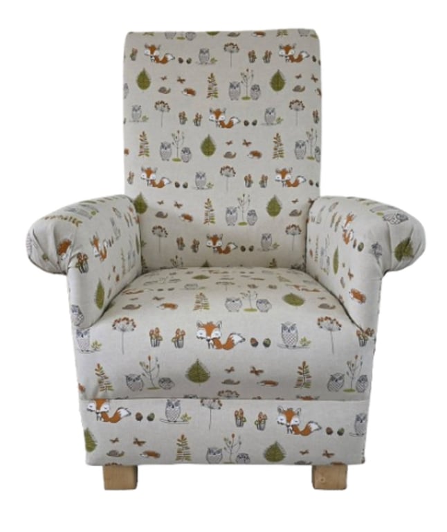 Fryetts Woodland Animals Fabric Adult Chair Nursery Armchair Beige Foxes Owls
