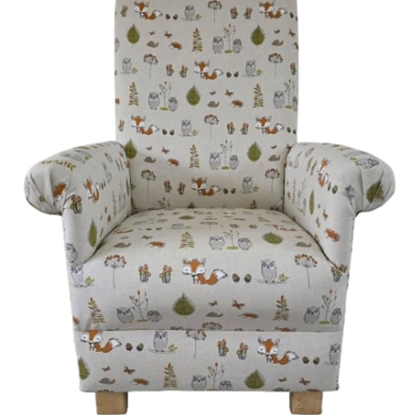 Fryetts Woodland Animals Fabric Adult Chair Nursery Armchair Beige Foxes Owls