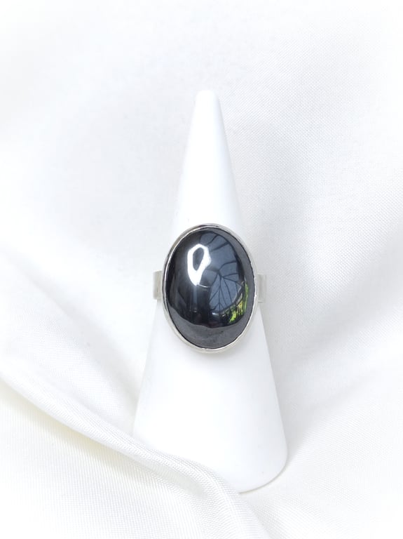 Sterling silver ring with oval hematite