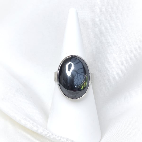 Sterling silver ring with oval hematite