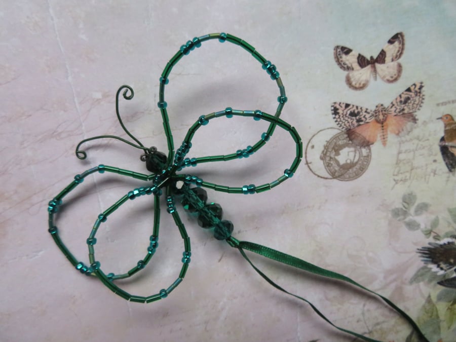 Bottle Emerald Green Beaded Crystal Butterfly Ornament Decoration Gifts 