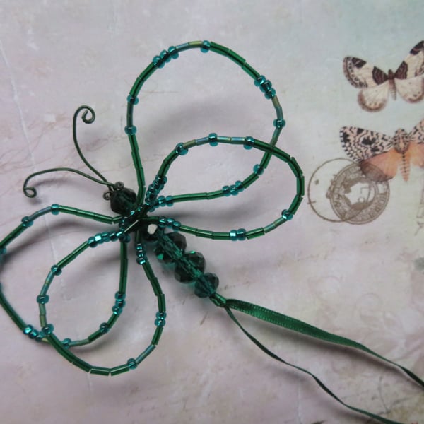 Bottle Emerald Green Beaded Crystal Butterfly Ornament Decoration Gifts 