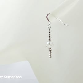 Faceted Clear Crystal Quartz Rondelle & Sterling Silver Beaded Earrings