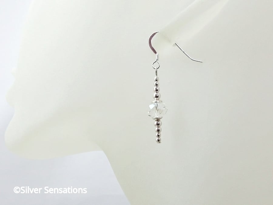 Faceted Clear Crystal Quartz Rondelle & Sterling Silver Beaded Earrings