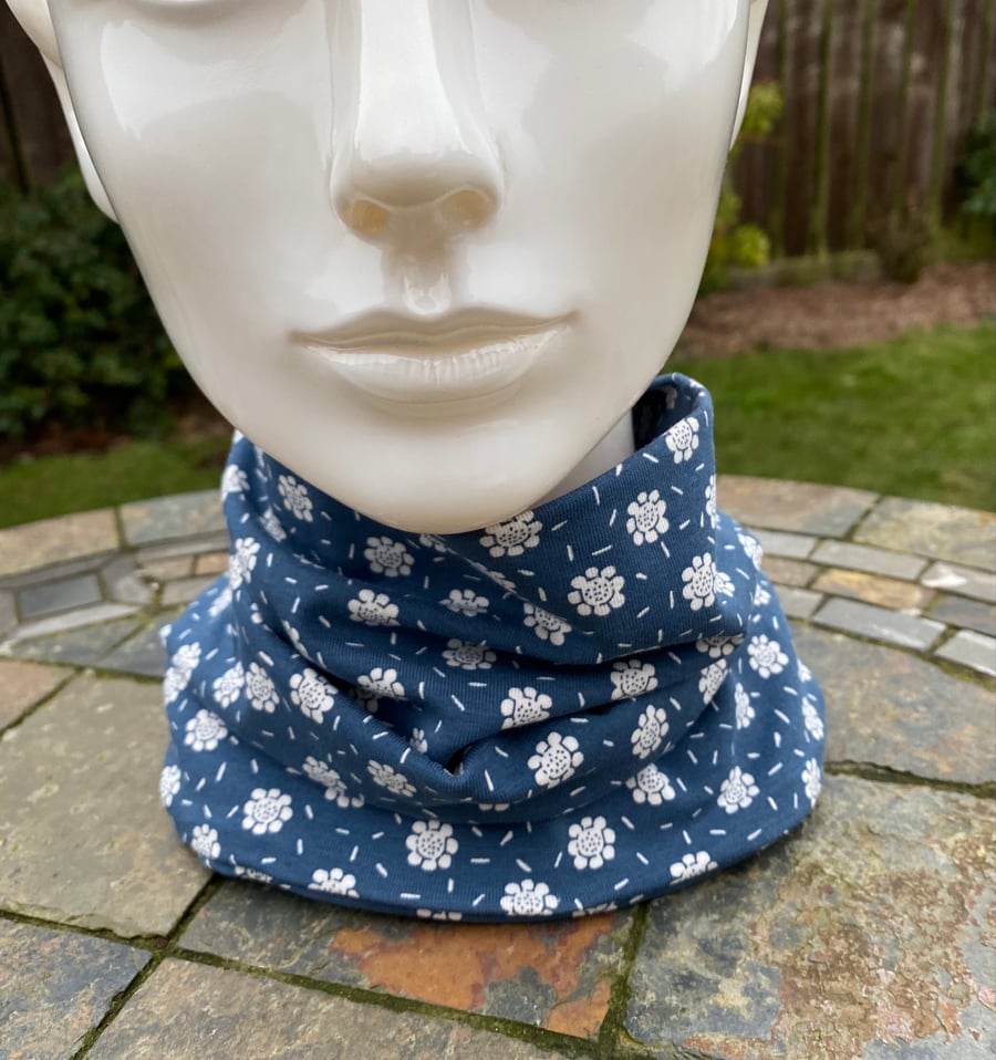 Denim Blue Organic cotton with flowers  (4 adult size options to choose from)