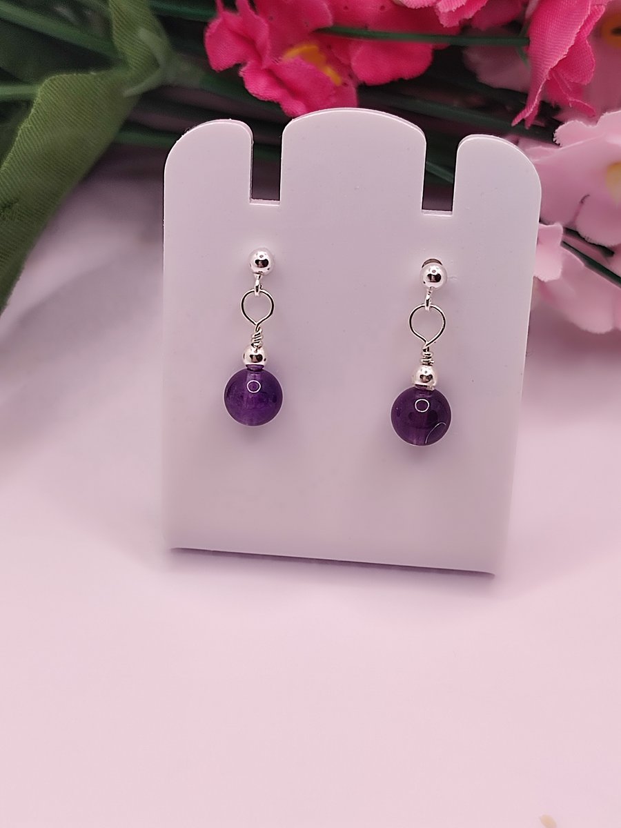  Royal Amethyst Gemstone Earrings on Sterling Silver French Post Fittings
