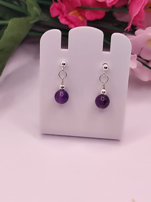  Royal Amethyst Gemstone Earrings on Sterling Silver French Post Fittings
