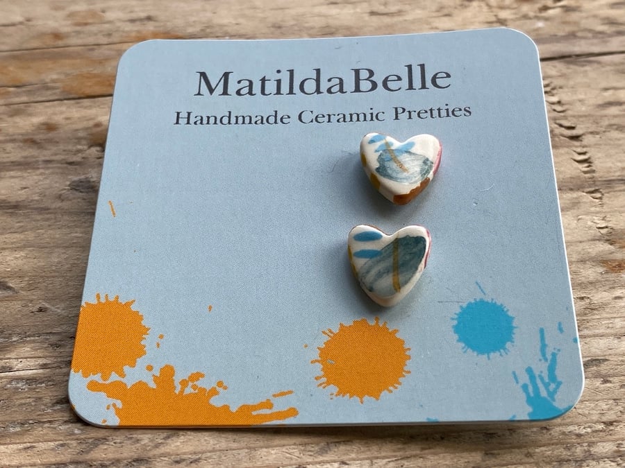 Handmade Ceramic Heart Stud Earrings