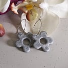 Simple Silver Glitter Flower Hoop Earrings