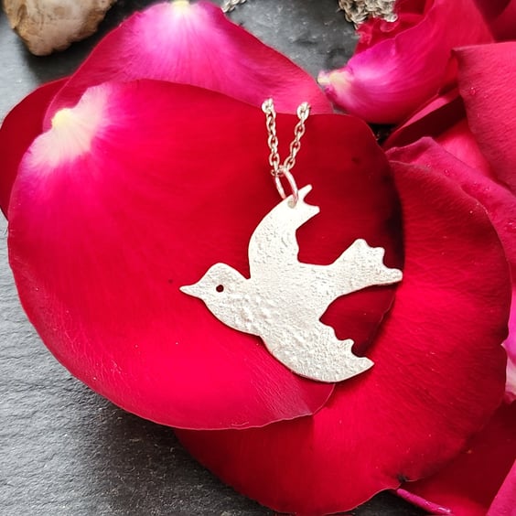 Dove of Peace Pendant in reticulated sterling silver