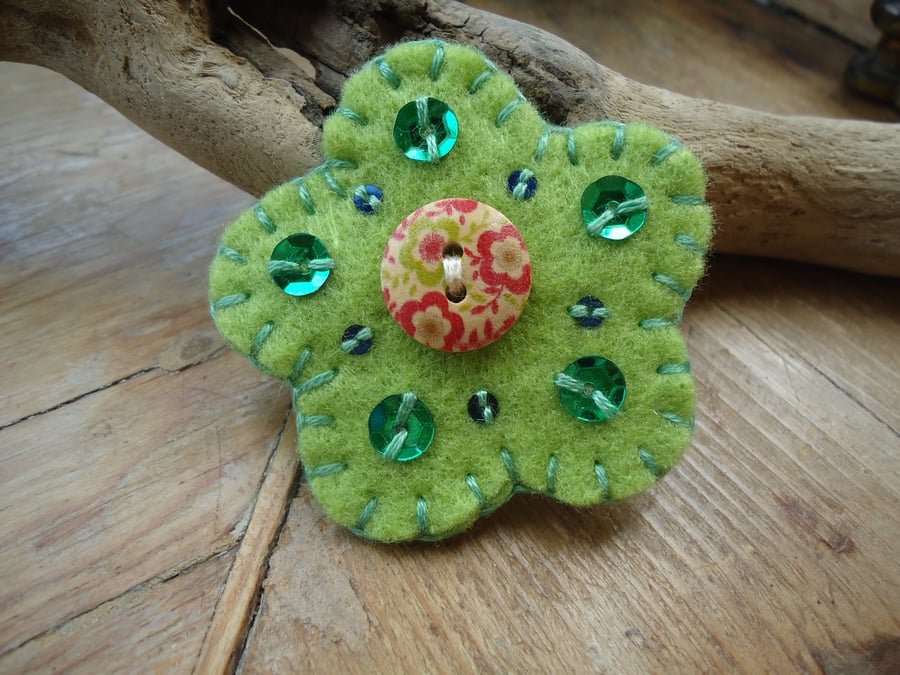 Flower Brooch, Lime Green