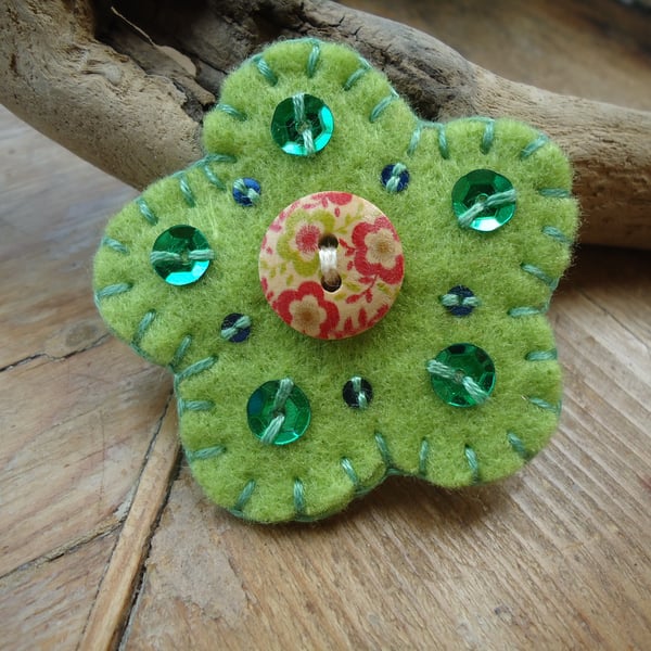 Flower Brooch, Lime Green