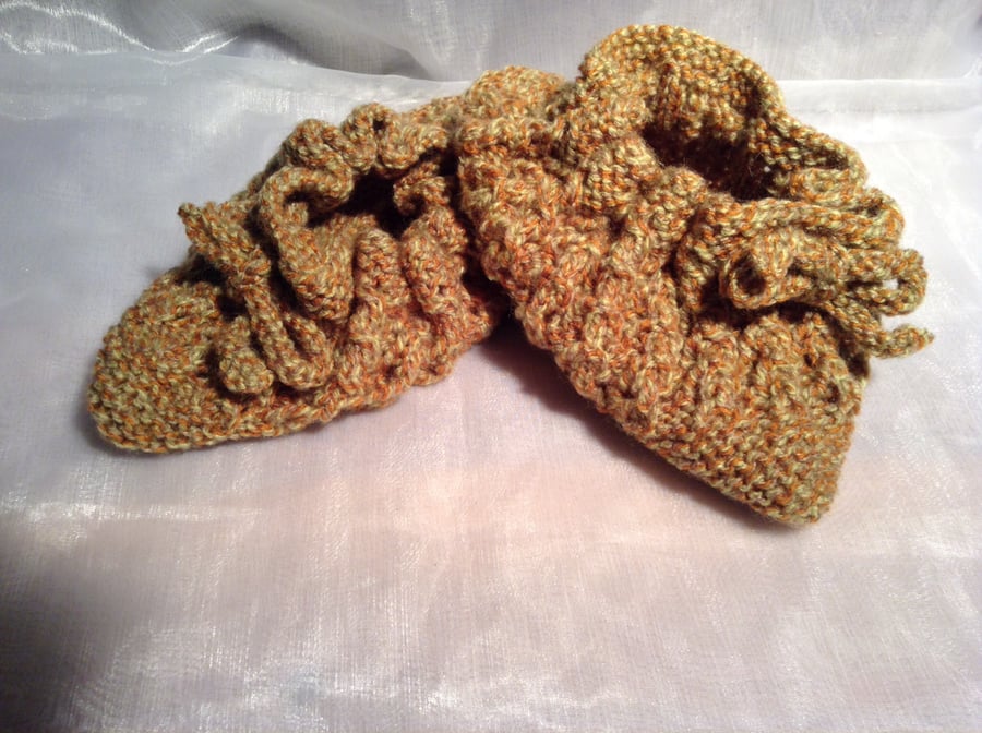 Small brown knitted slipper socks 