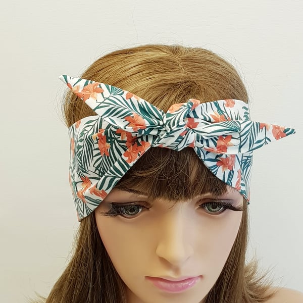 Cotton hair scarf, rockabilly headband, head scarf, hair tie, seft tie bandanna