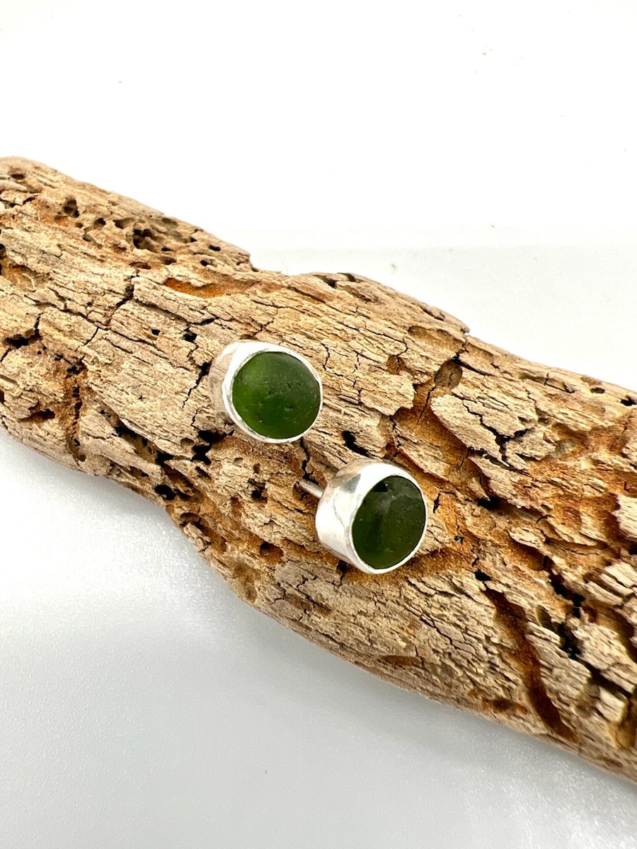 Gorgeous Green Sea Glass Stud Earrings