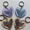 Keyring, Bedlington Terrier Dog, wooden heart, handpainted