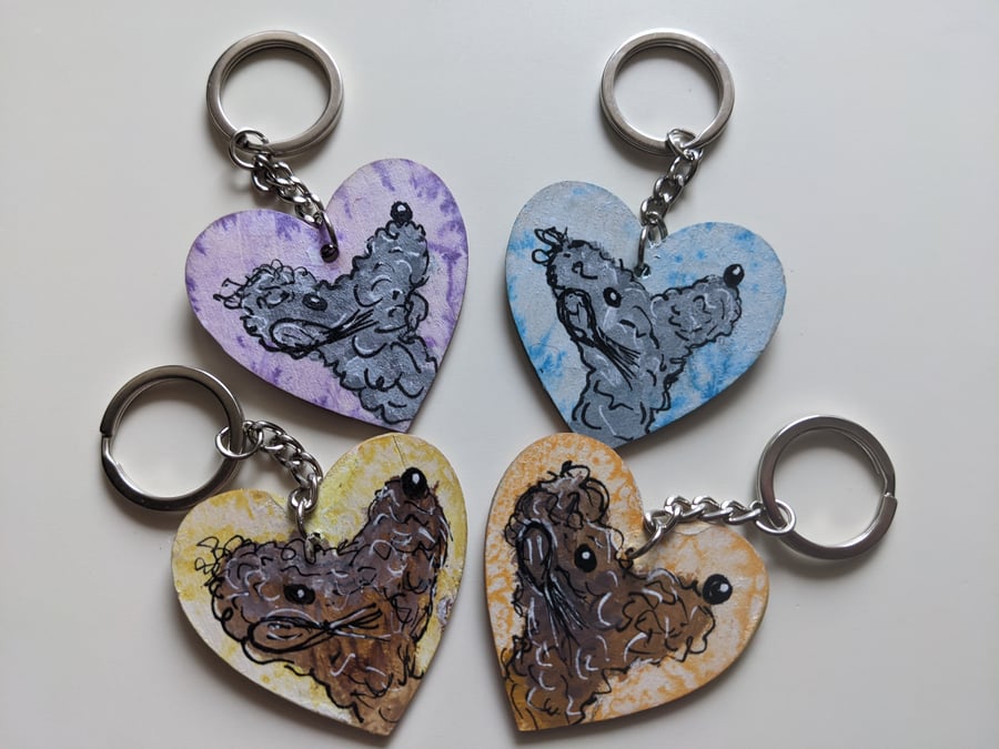 Keyring, Bedlington Terrier Dog, wooden heart, handpainted, poodle, cockerpoo