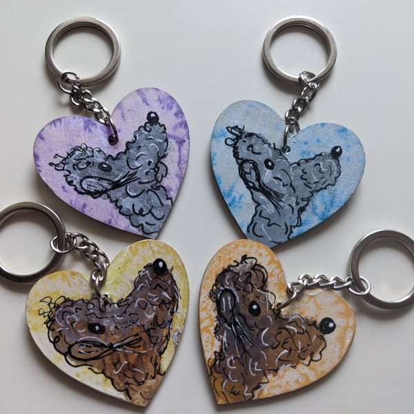 Keyring, Bedlington Terrier Dog, wooden heart, handpainted, poodle, cockerpoo