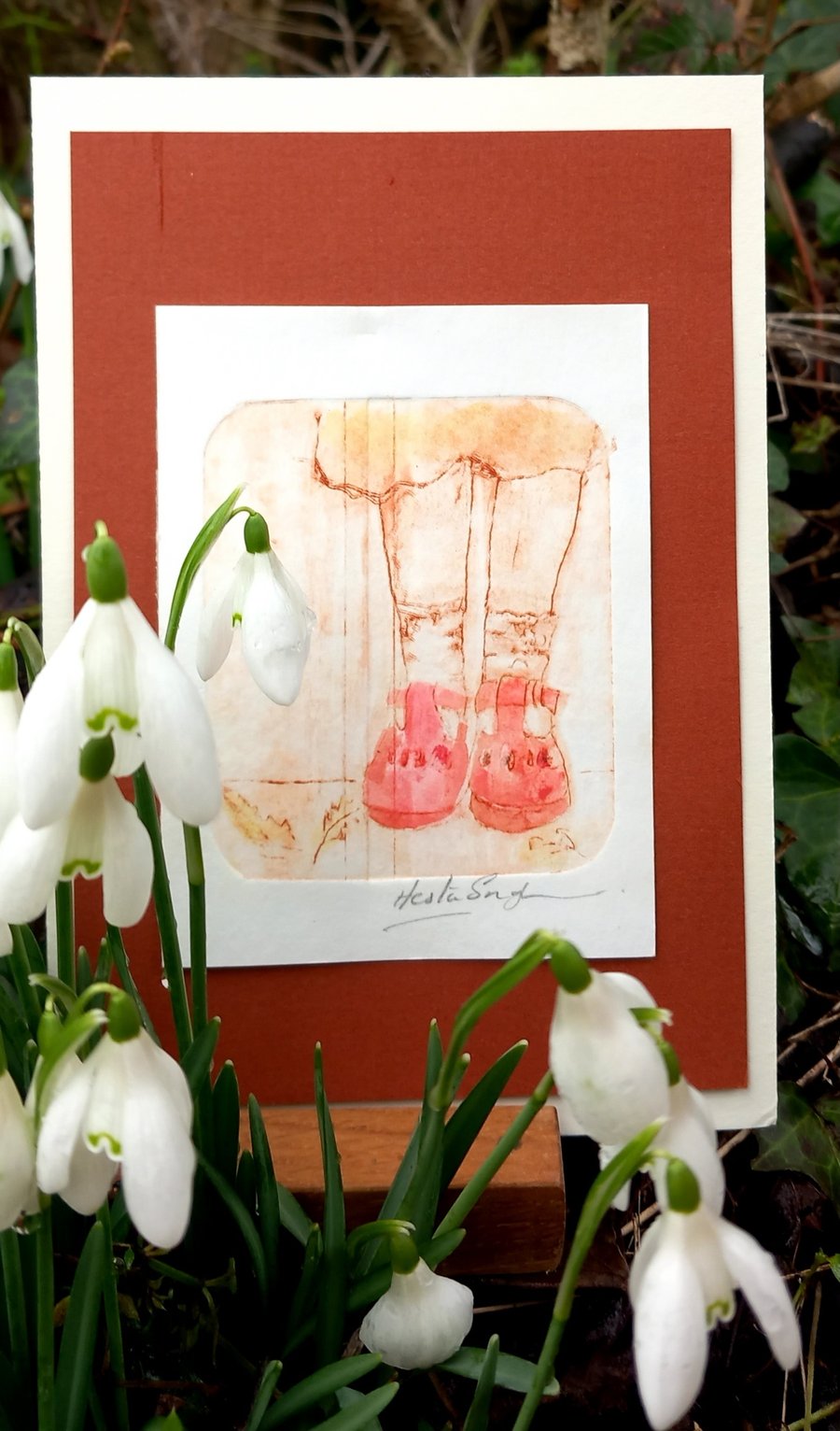 ' Red shoes ' small print inspired by stepping into nature. Free UK postage 