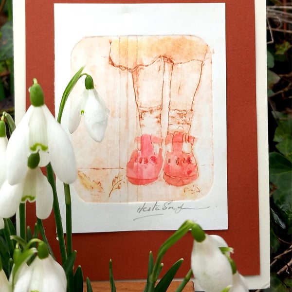 ' Red shoes ' small print inspired by stepping into nature. Free UK postage 